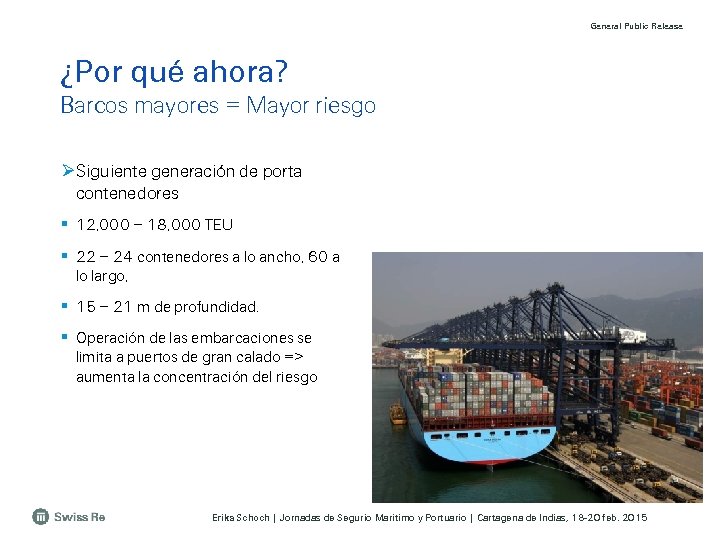 General Public Release ¿Por qué ahora? Barcos mayores = Mayor riesgo ØSiguiente generación de