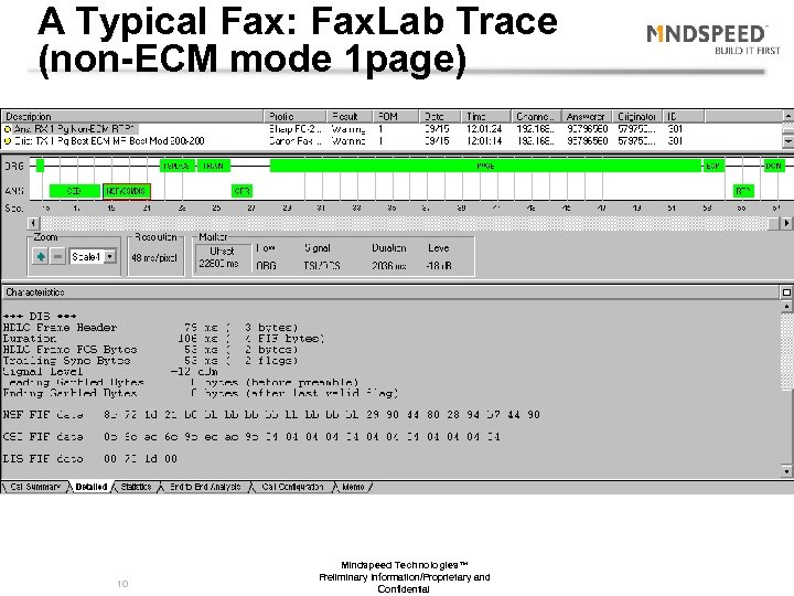 A Typical Fax: Fax. Lab Trace (non-ECM mode 1 page) 10 Mindspeed Technologies™ Preliminary