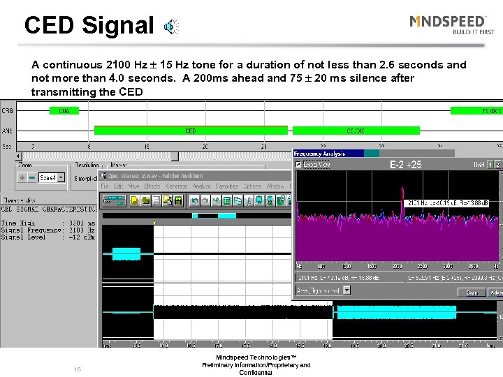 CED Signal A continuous 2100 Hz ± 15 Hz tone for a duration of