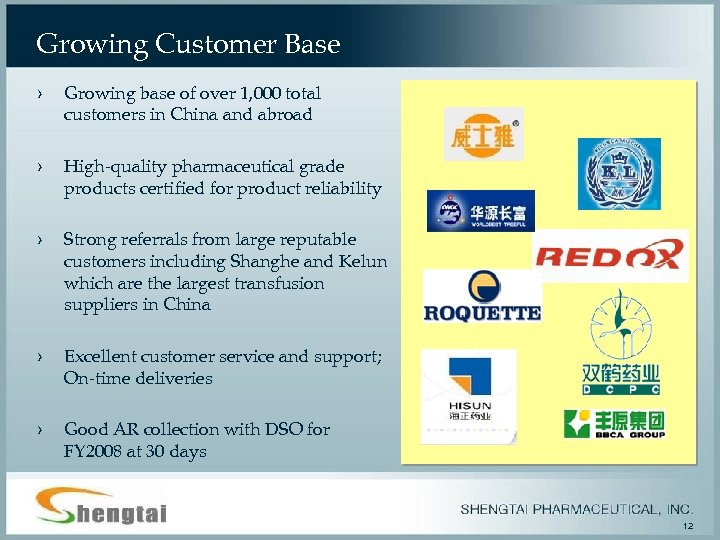 Growing Customer Base › Growing base of over 1, 000 total customers in China