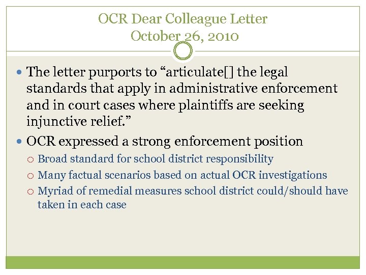 OCR Dear Colleague Letter October 26, 2010 The letter purports to “articulate[] the legal