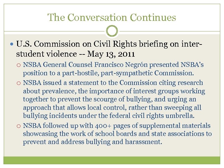 The Conversation Continues U. S. Commission on Civil Rights briefing on inter- student violence