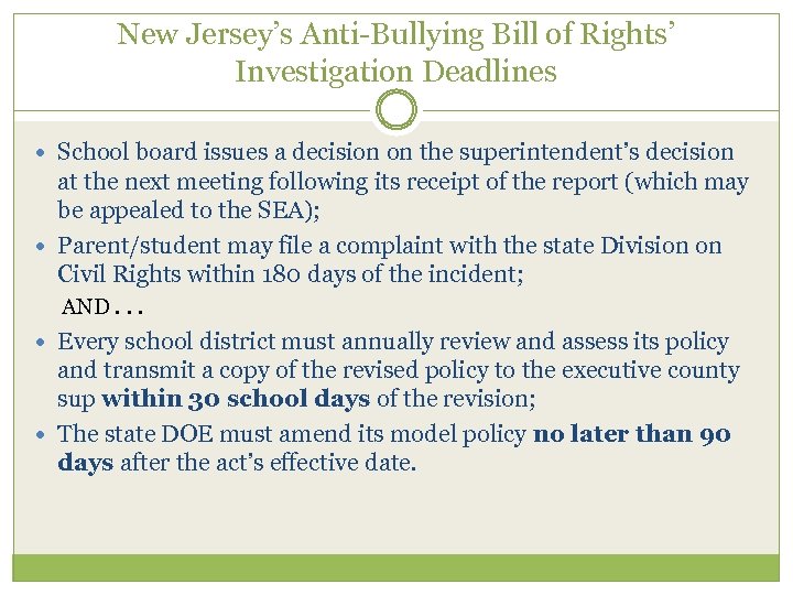 New Jersey’s Anti-Bullying Bill of Rights’ Investigation Deadlines School board issues a decision on
