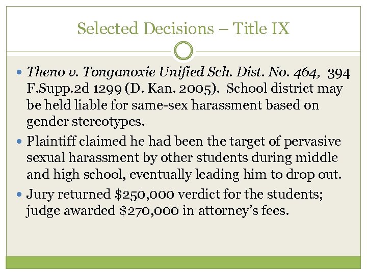 Selected Decisions – Title IX Theno v. Tonganoxie Unified Sch. Dist. No. 464, 394