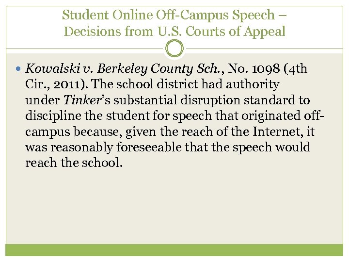 Student Online Off-Campus Speech – Decisions from U. S. Courts of Appeal Kowalski v.