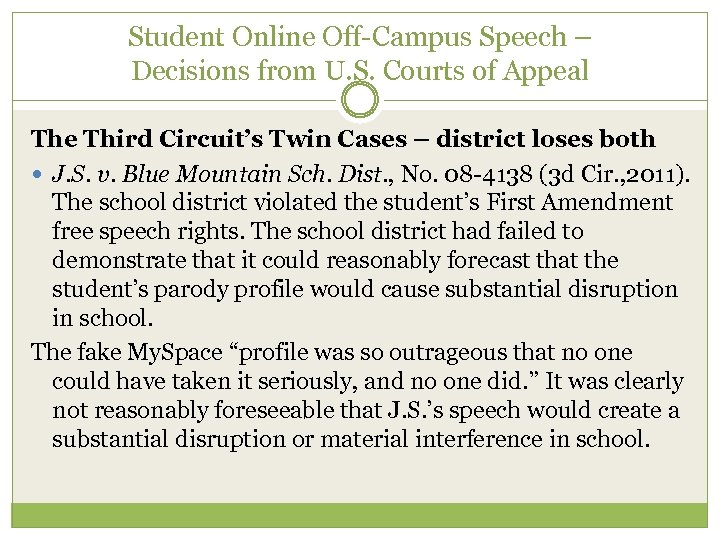 Student Online Off-Campus Speech – Decisions from U. S. Courts of Appeal The Third