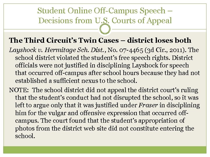 Student Online Off-Campus Speech – Decisions from U. S. Courts of Appeal The Third