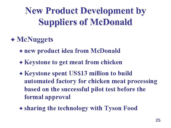 New Product Development by Suppliers of Mc. Donald è Mc. Nuggets è new product