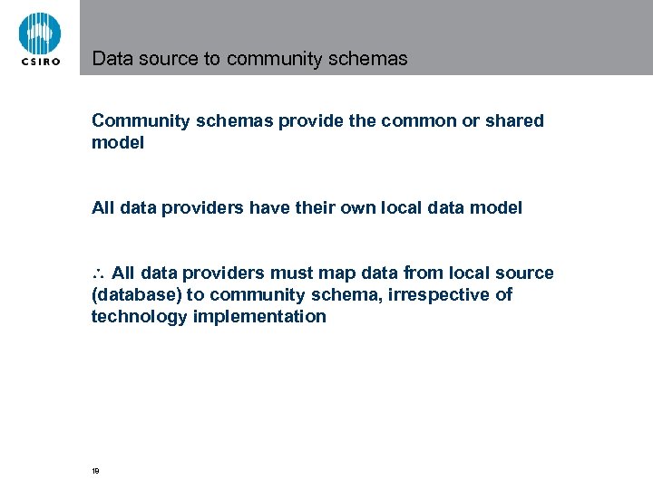 Data source to community schemas Community schemas provide the common or shared model All