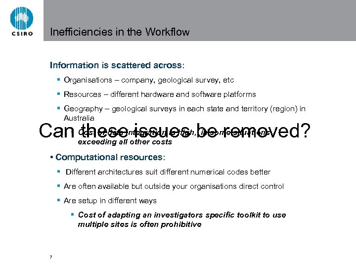Inefficiencies in the Workflow Information is scattered across: § Organisations – company, geological survey,