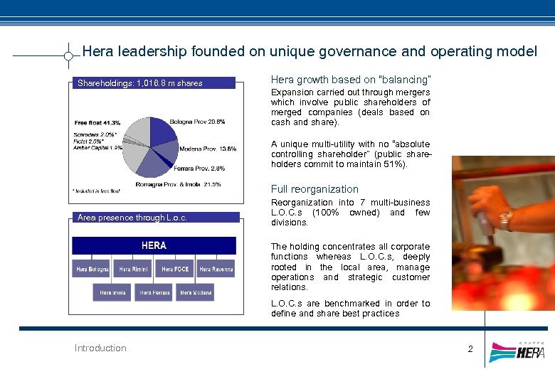Hera leadership founded on unique governance and operating model Shareholdings: 1, 016. 8 m