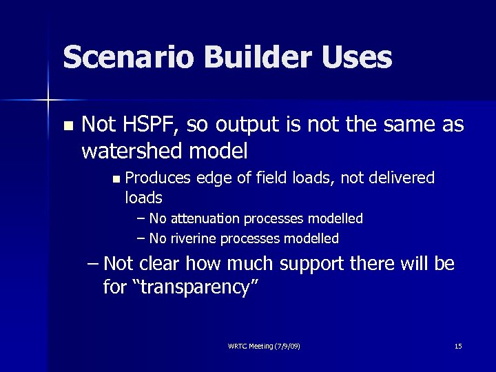 Scenario Builder Uses n Not HSPF, so output is not the same as watershed