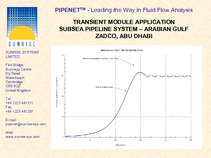 PIPENETTM - Leading the Way in Fluid Flow Analysis TRANSIENT MODULE APPLICATION SUBSEA PIPELINE