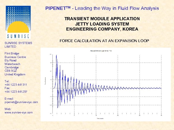 PIPENETTM - Leading the Way in Fluid Flow Analysis TRANSIENT MODULE APPLICATION JETTY LOADING