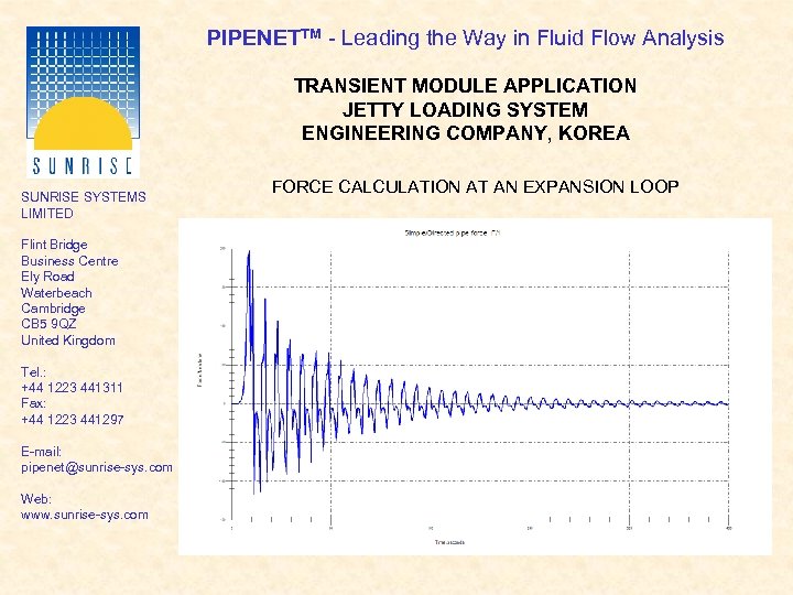 PIPENETTM - Leading the Way in Fluid Flow Analysis TRANSIENT MODULE APPLICATION JETTY LOADING