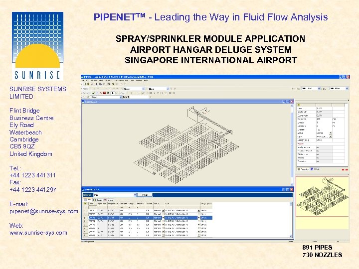 PIPENETTM - Leading the Way in Fluid Flow Analysis SPRAY/SPRINKLER MODULE APPLICATION AIRPORT HANGAR