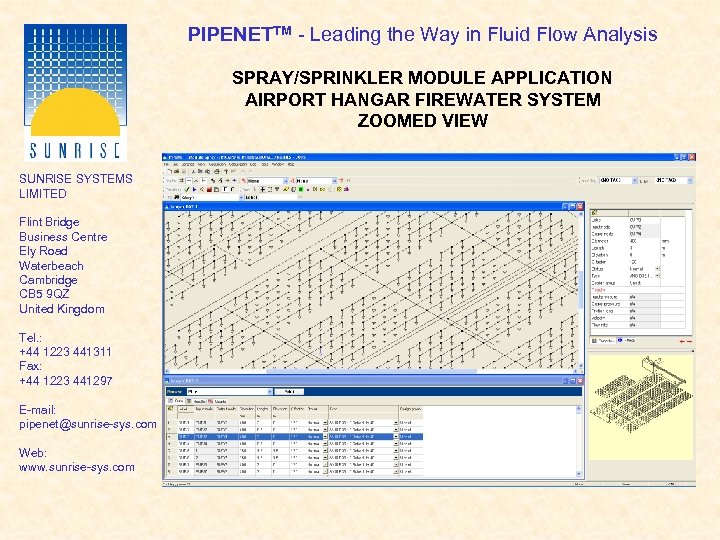 PIPENETTM - Leading the Way in Fluid Flow Analysis SPRAY/SPRINKLER MODULE APPLICATION AIRPORT HANGAR