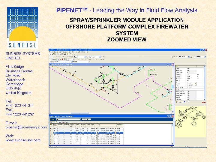 PIPENETTM - Leading the Way in Fluid Flow Analysis SPRAY/SPRINKLER MODULE APPLICATION OFFSHORE PLATFORM