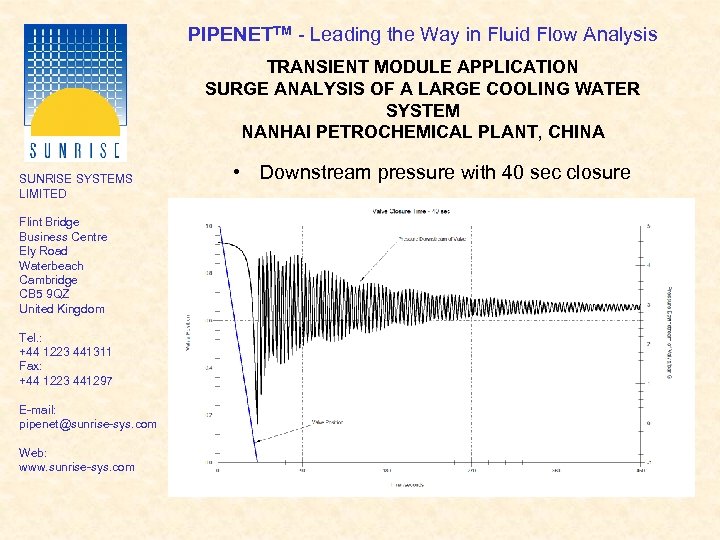 PIPENETTM - Leading the Way in Fluid Flow Analysis TRANSIENT MODULE APPLICATION SURGE ANALYSIS