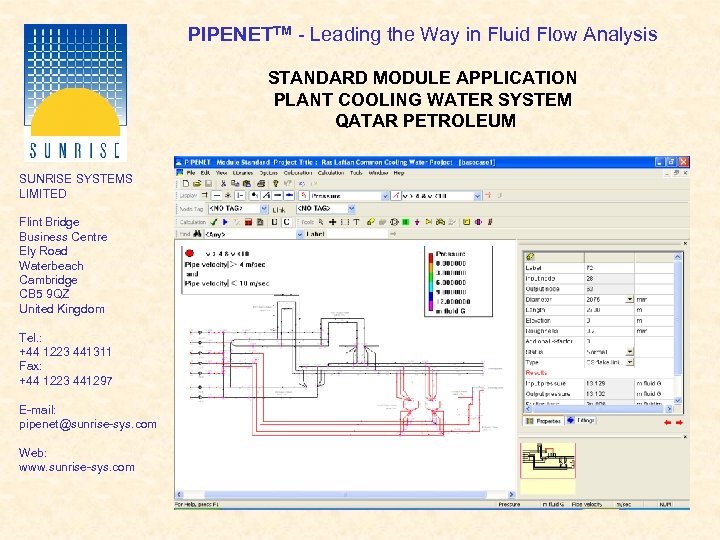 PIPENETTM - Leading the Way in Fluid Flow Analysis STANDARD MODULE APPLICATION PLANT COOLING