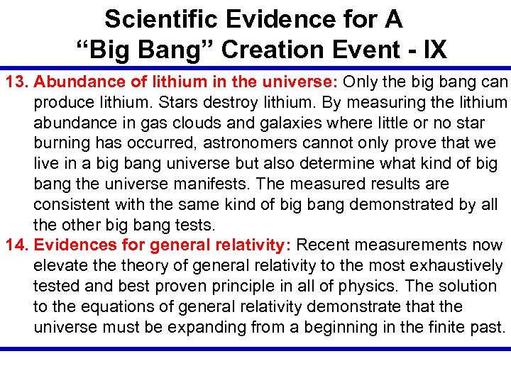 Scientific Evidence for A “Big Bang” Creation Event - IX 13. Abundance of lithium