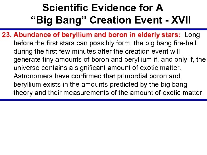 Scientific Evidence for A “Big Bang” Creation Event - XVII 23. Abundance of beryllium