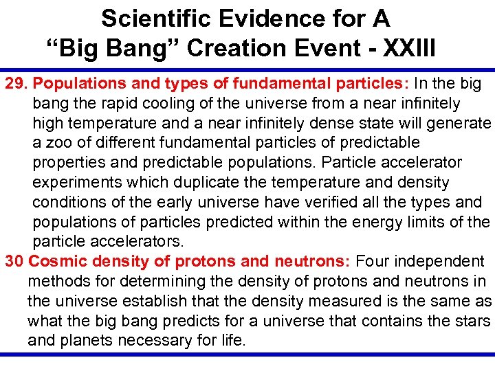 Scientific Evidence for A “Big Bang” Creation Event - XXIII 29. Populations and types