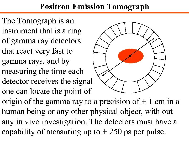 Positron Emission Tomograph The Tomograph is an instrument that is a ring of gamma