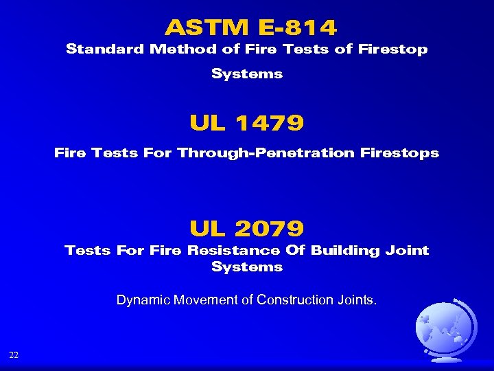 ASTM E-814 Standard Method of Fire Tests of Firestop Systems UL 1479 Fire Tests