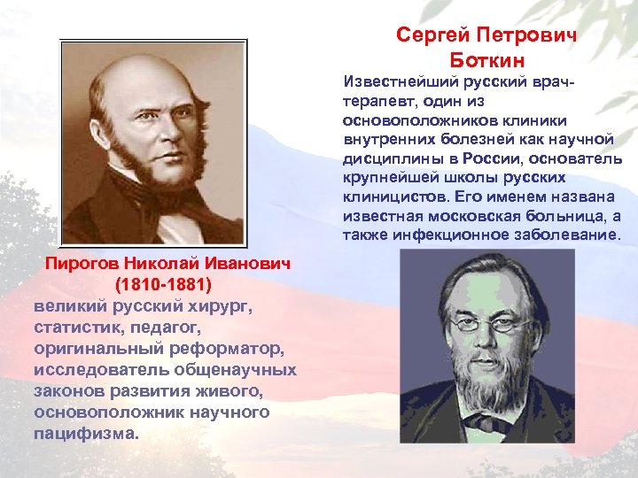 Сергей Петрович Боткин Известнейший русский врачтерапевт, один из основоположников клиники внутренних болезней как научной