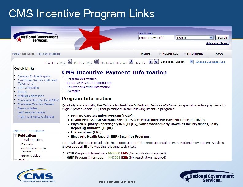 CMS Incentive Program Links Proprietary and Confidential 