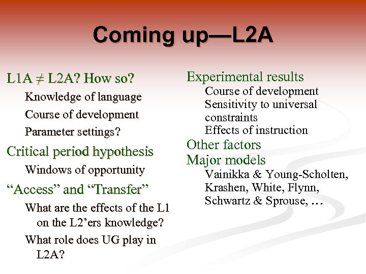 Coming up—L 2 A L 1 A ≠ L 2 A? How so? Knowledge