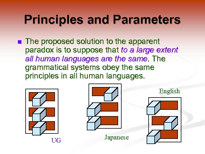 Principles and Parameters n The proposed solution to the apparent paradox is to suppose