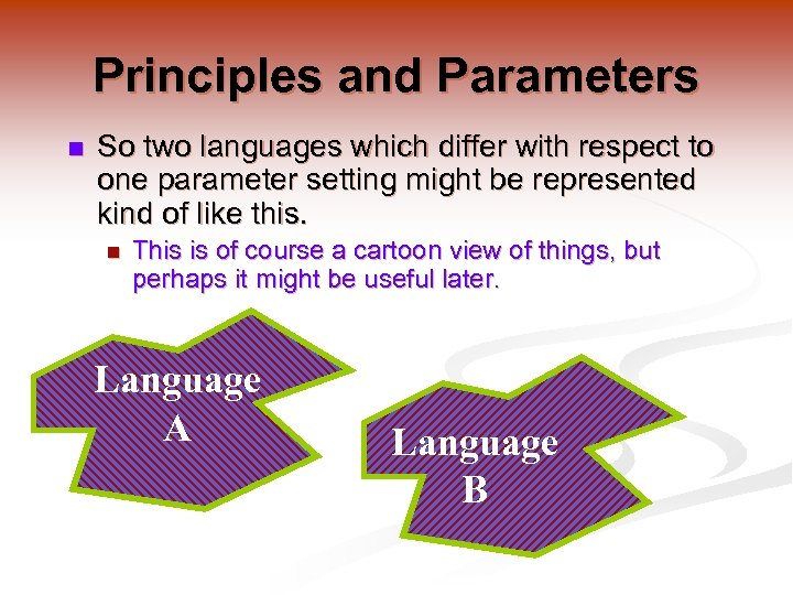 Principles and Parameters n So two languages which differ with respect to one parameter