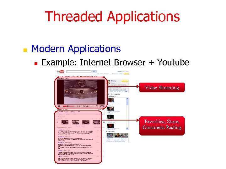 Threaded Applications n Modern Applications n Example: Internet Browser + Youtube Video Streaming Favorities,