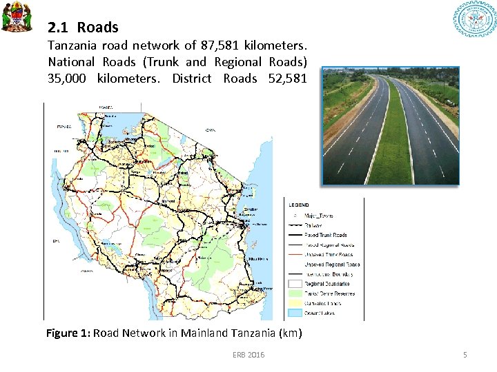 2. 1 Roads Tanzania road network of 87, 581 kilometers. National Roads (Trunk and