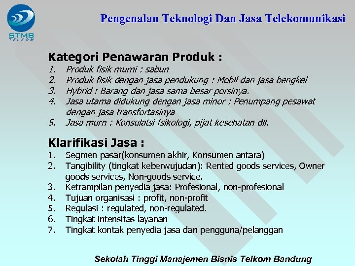 Pengenalan Teknologi Dan Jasa Telekomunikasi Kategori Penawaran Produk : 1. 2. 3. 4. 5.