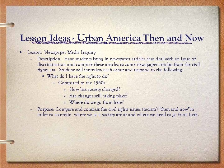 Lesson Ideas - Urban America Then and Now • Lesson: Newspaper Media Inquiry –