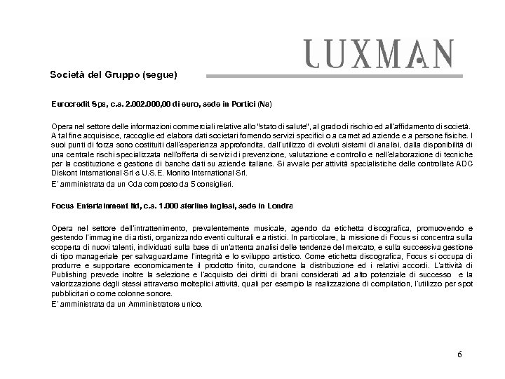 Società del Gruppo (segue) Eurocredit Spa, c. s. 2. 000, 00 di euro, sede