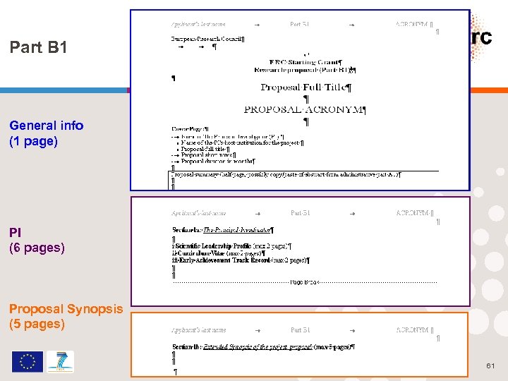 European Research Council Part B 1 General info (1 page) PI (6 pages) Proposal