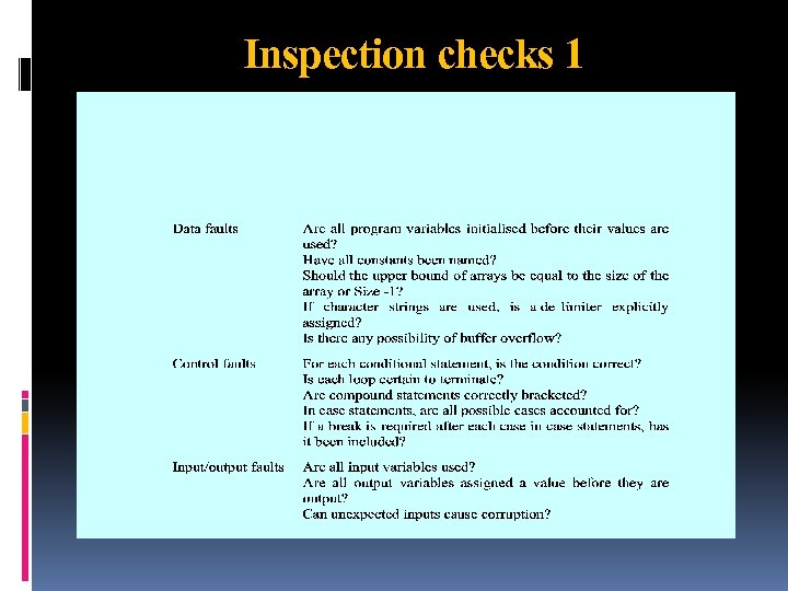 Inspection checks 1 