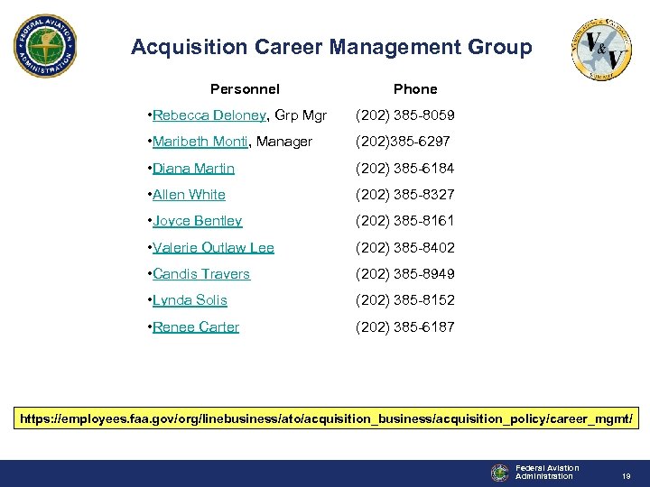 Acquisition Career Management Group Personnel Phone • Rebecca Deloney, Grp Mgr (202) 385 -8059