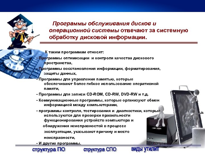 Программы обслуживания дисков и операционной системы отвечают за системную обработку дисковой информации. К таким