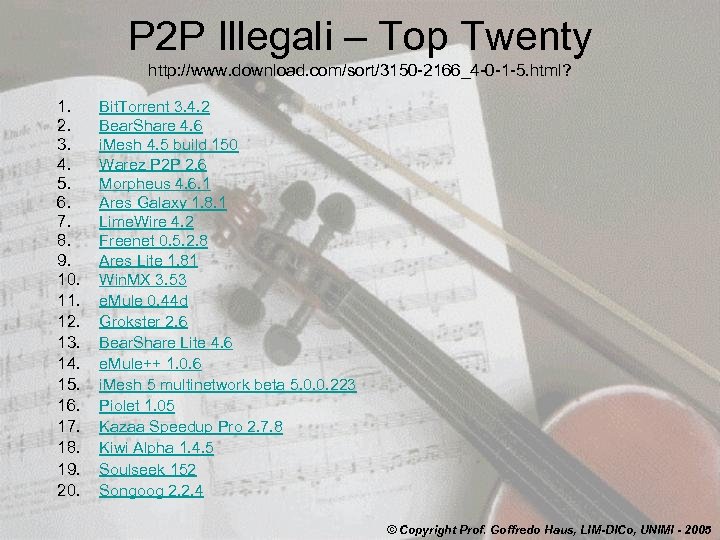 P 2 P Illegali – Top Twenty http: //www. download. com/sort/3150 -2166_4 -0 -1
