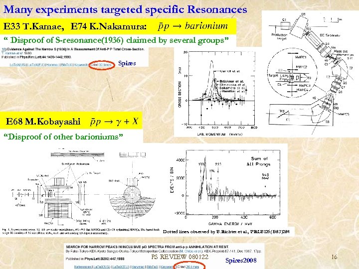 Many experiments targeted specific Resonances E 33 T. Kamae, 　E 74 K. Nakamura: “