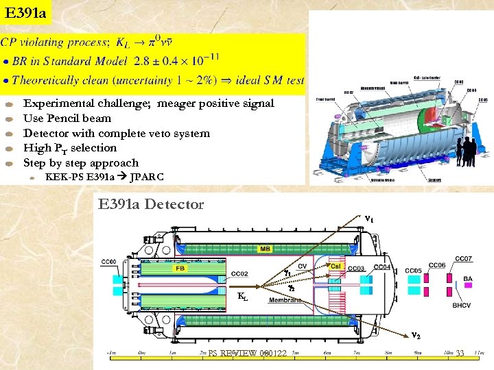 E 391 a Experimental challenge; meager positive signal Use Pencil beam Detector with complete