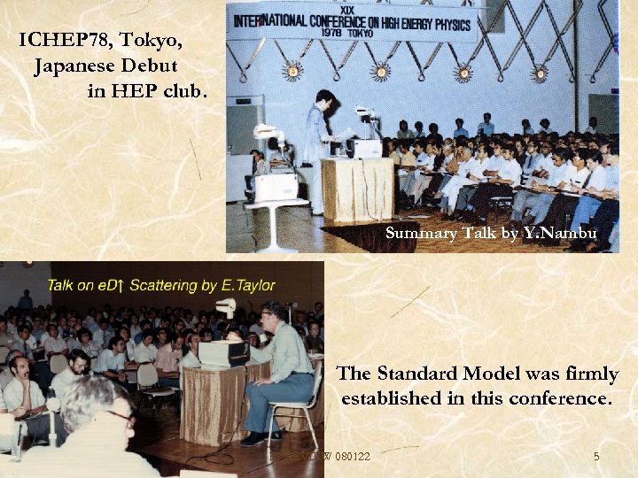 ICHEP 78, Tokyo, Japanese Debut in HEP club. Summary Talk by Y. Nambu The