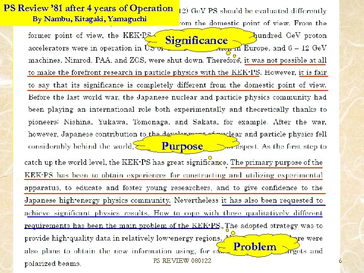 PS Review ’ 81 after 4 years of Operation By Nambu, Kitagaki, Yamaguchi Significance