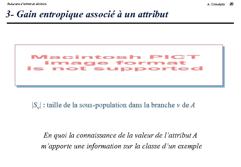 Induction d’arbres de décision 3 - Gain entropique associé à un attribut |Sv| :