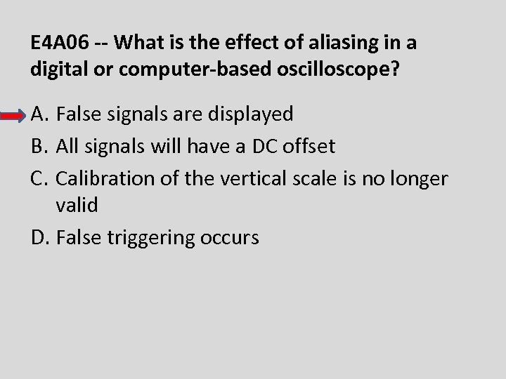 E 4 A 06 -- What is the effect of aliasing in a digital